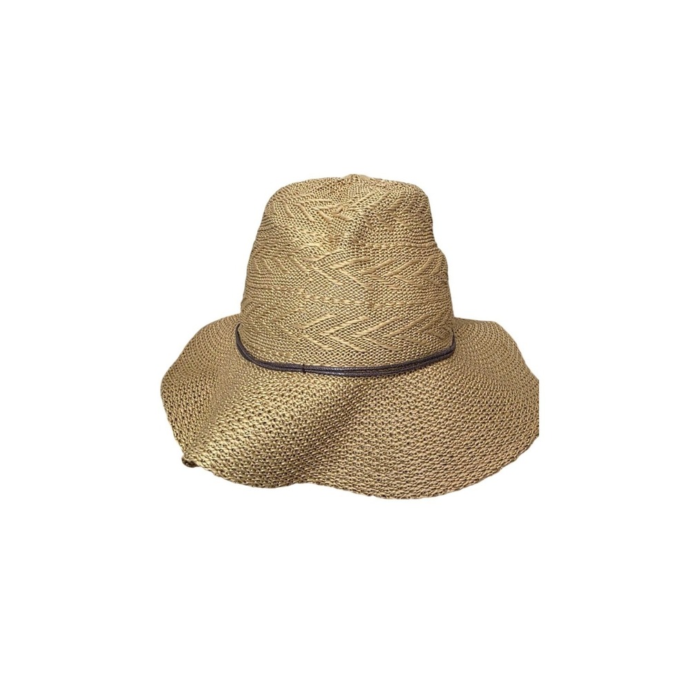 Scala Pronto‎ Women's Wide Brim Woven Straw Sun Hat Brown Accent Band Size OS